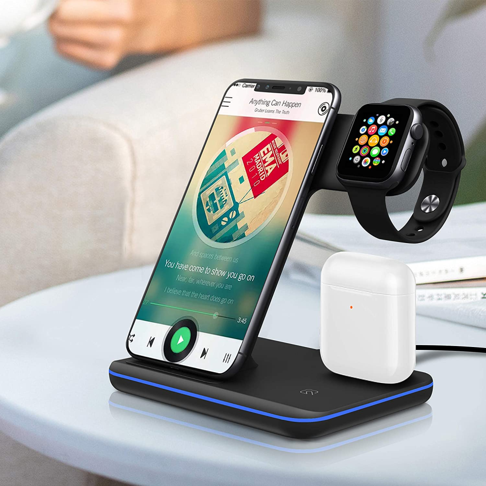 Base Cargador Inalambrico Para iPhone Iwatch AirPods 3 En 1